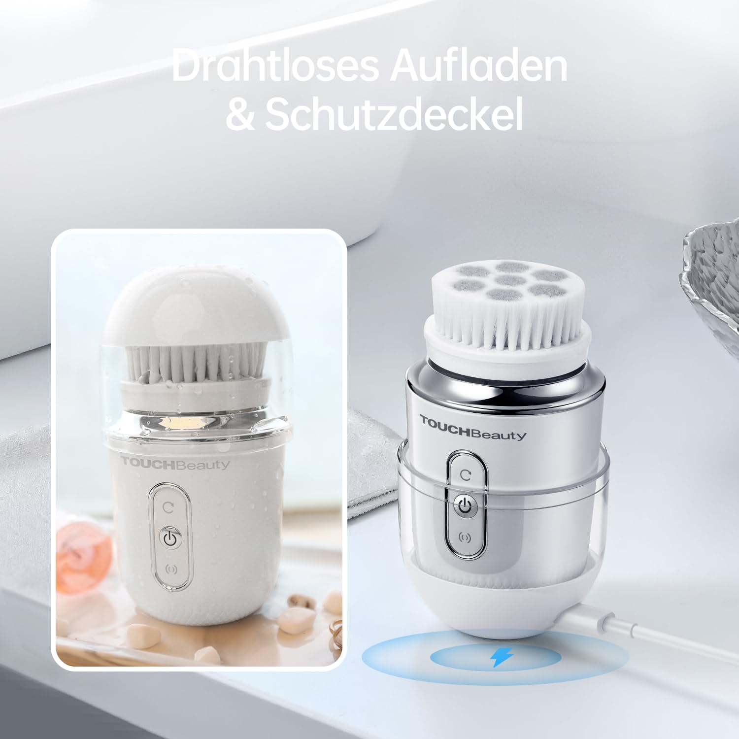 TOUCHBeauty Weihnachtsgeschenke Wasserdichte Elektrische Gesichtsbürste Gesicht mit 2 Bürstenkopf,6 Stufigen Rotations für Haut Tiefenreinigung Sanfte Exfoliation,Aufladbar AG-1760