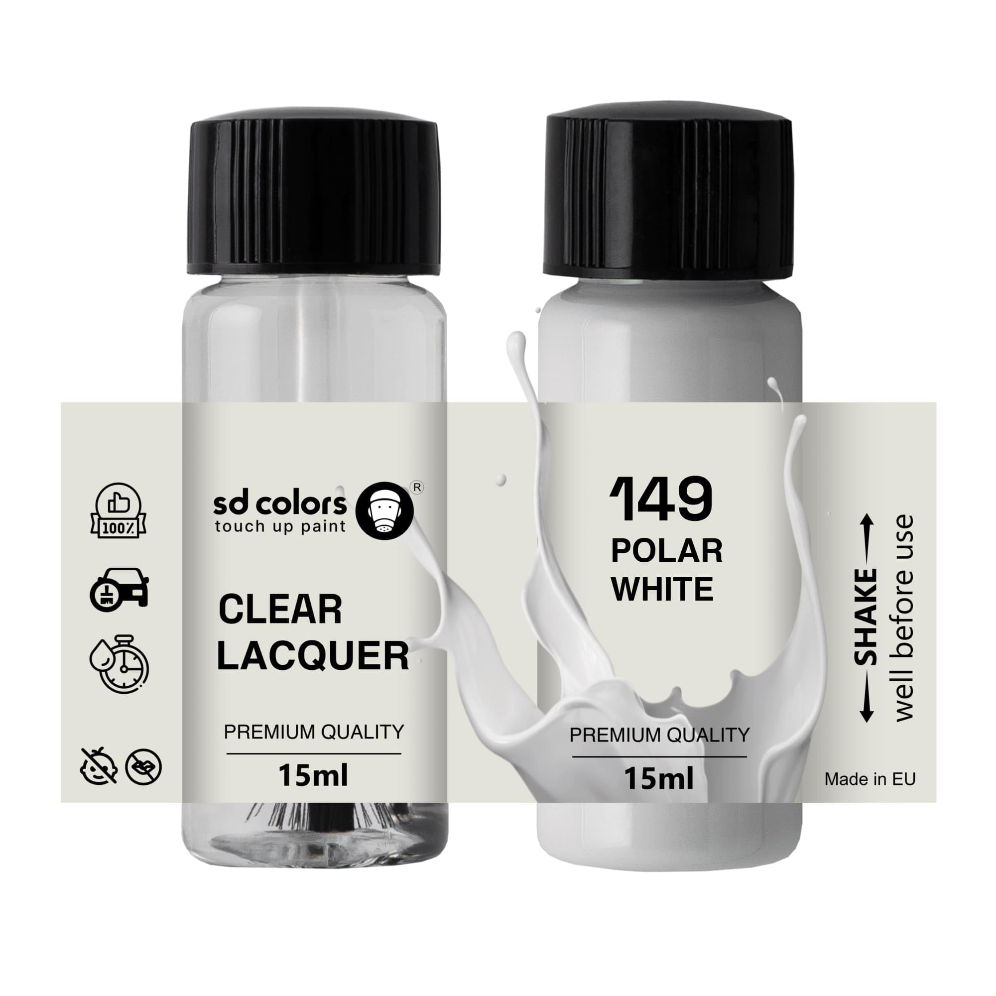 Sd Colors Polar White 149/9149 Weiss Touch Up Paint Pen 15 Ml For Mb Mercedes-Benz C Cla Gla Cl (Paint+Lacquer)