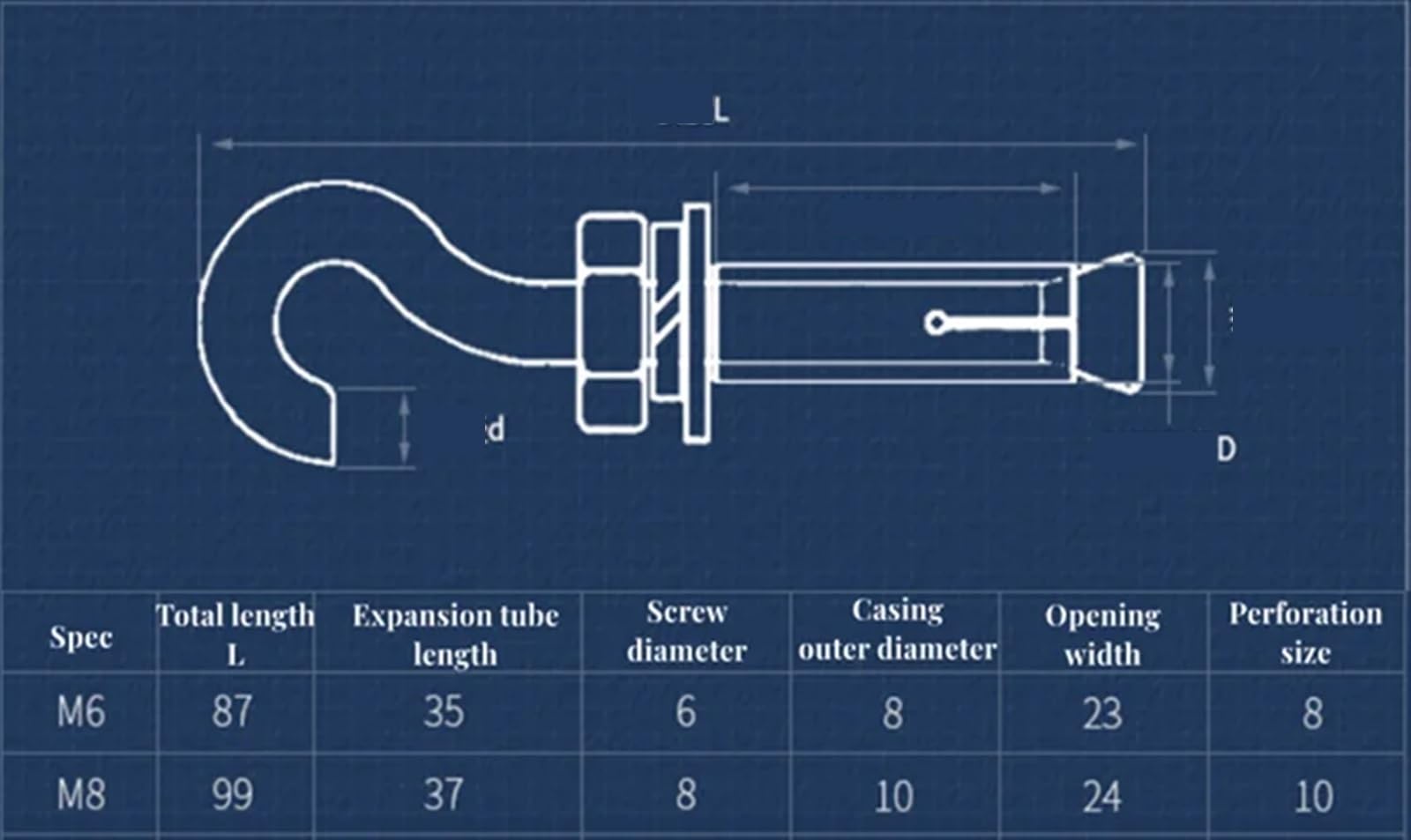 Gancho de tornillo de expansión de acero inoxidable 316