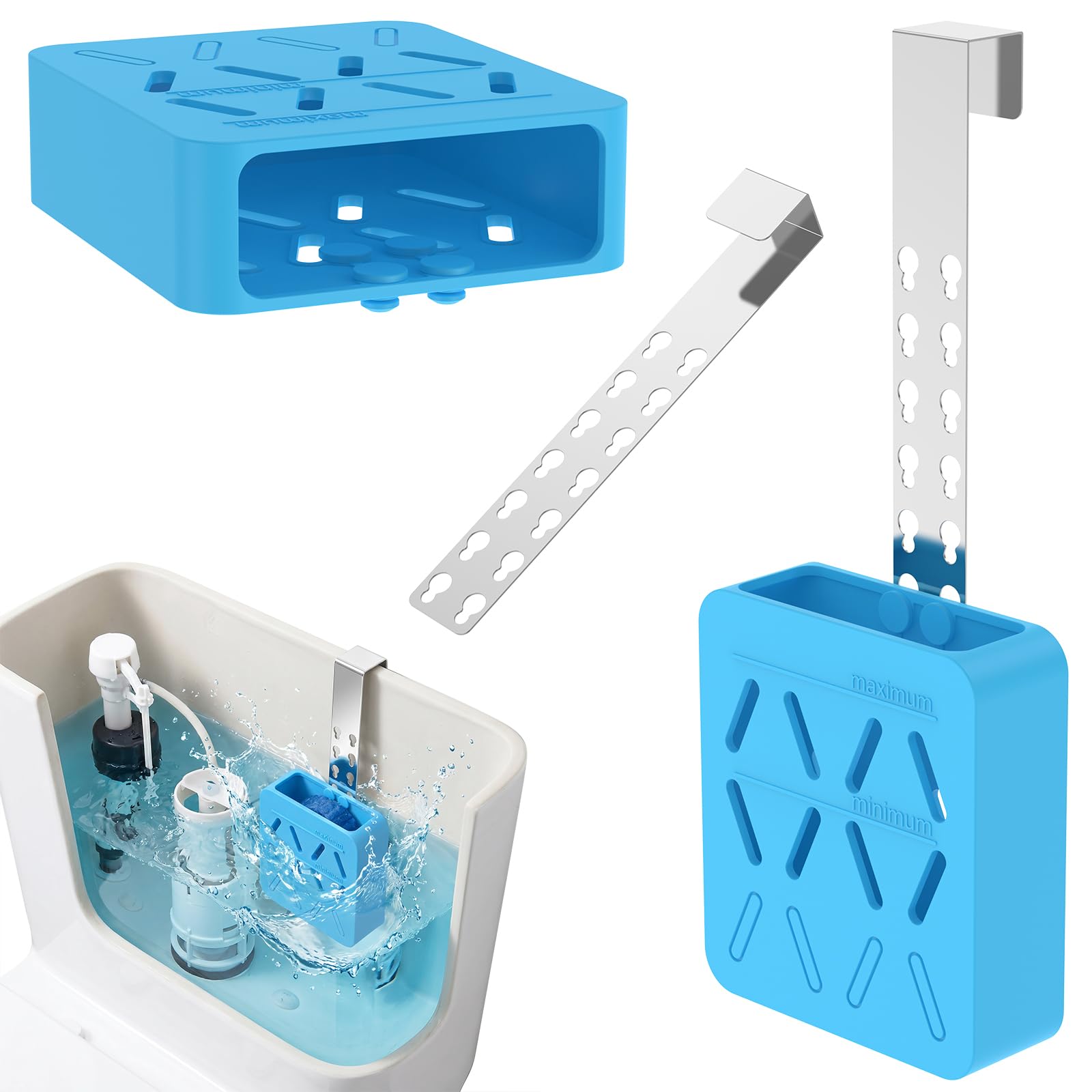 Nzwbshssp Blue 2Pcs Adjustable Toilet Tank Tablet Holder, Hanging Silicone Cleaner Basket With Rustproof Hooks, Controlled Release Toilet Bowl Tablet Dispenser To Prevent Flapper Jams & Extend Tablets Life(Blue)