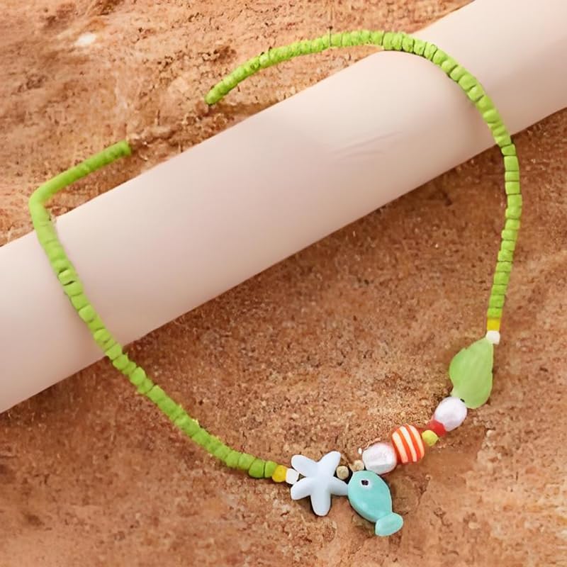 Fish Necklace For Women, Contrasting Stacked Necklaces Colorful Beaded And Ceramic Fish Pendant Starfish Beach Jewelry Gift - Image 3
