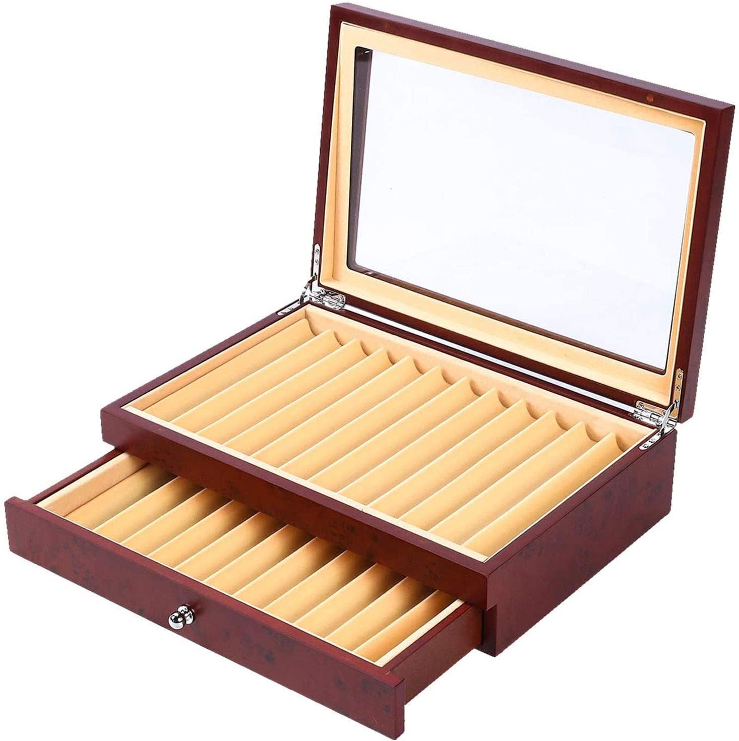 Amazon.co.jp: ybaymy 万年筆ケース 23本 木製 2段引き出し ガラス窓