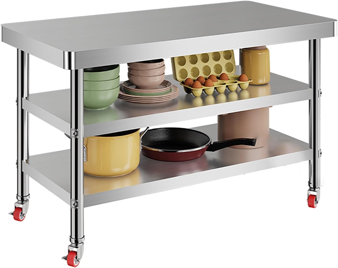 Stainless Steel Work Table, with 4 Wheels, 3-Tier Kitchen Catering Table, Commercial Work Table, Food Preparation Workbench, for Restaurant Home Hotel(60 * 40cm/23.6 * 15.7")