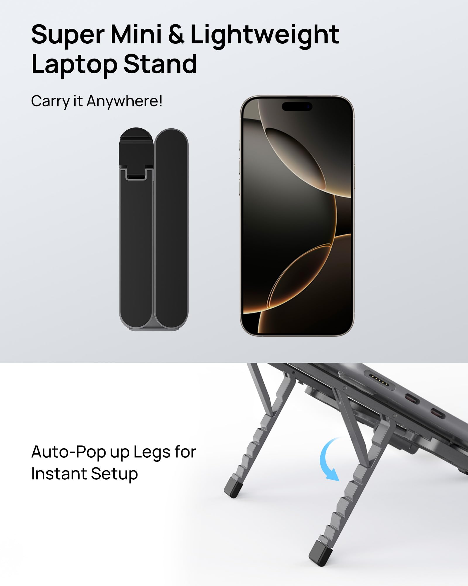 [Ultra compacto] Soporte plegable y portátil para computadora portátil, soporte ligero para tableta para viajes de negocios, biblioteca, cafetería, soporte ergonómico de aluminio de 6 niveles de 7