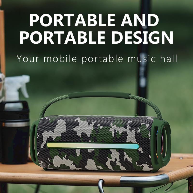 JIAYAOKJXX Portable Bluetooth Speaker, Waterproof Wireless Speaker with RGB Colorful Lights, 20W Loud Stereo Sound & Deep Bass, TWS Pairing, for Outdoor, Party, Beach, Camping, Home — Camouflage - image 6