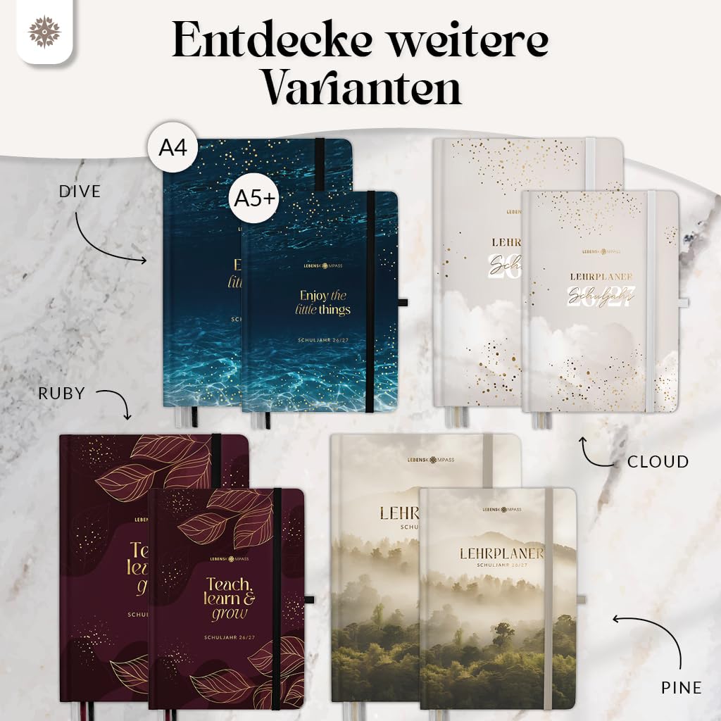 Lebenskompass® Lehrerkalender 2026/2027 DIN A4 ”Dive” - Schuljahresplaner Hardcover mit Wochen & Monatsübersichten, Klassen & Notenlisten, Stundenplänen für Lehrerinnen und Lehrer