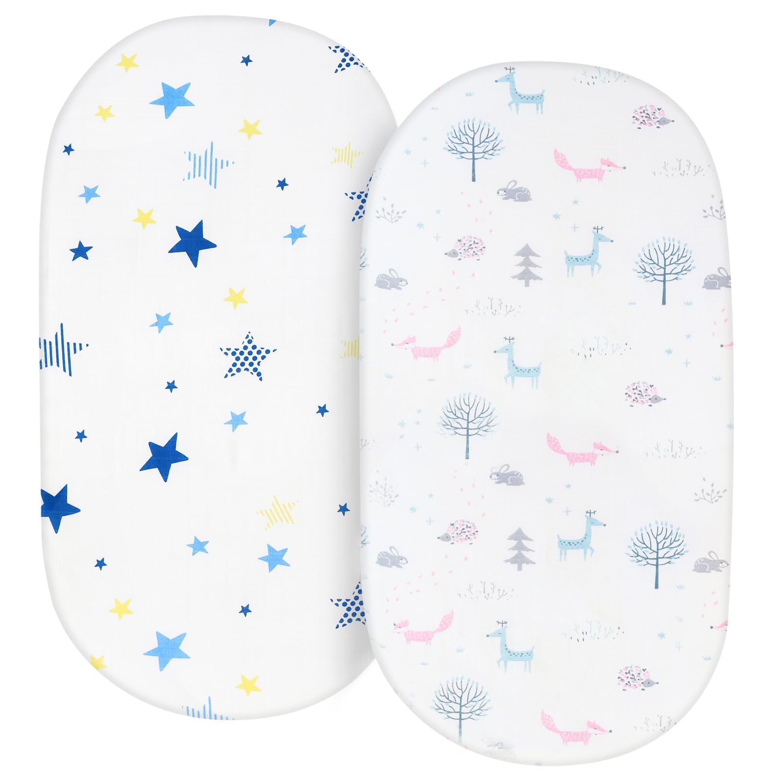 Muslin Bassinet Sheets Fit for Halo, Dream on Me, Fisher Price, Delta, Graco and Other Oval & Hourglass Mattresses, Unisex for Baby Girl/Boy, Ultra