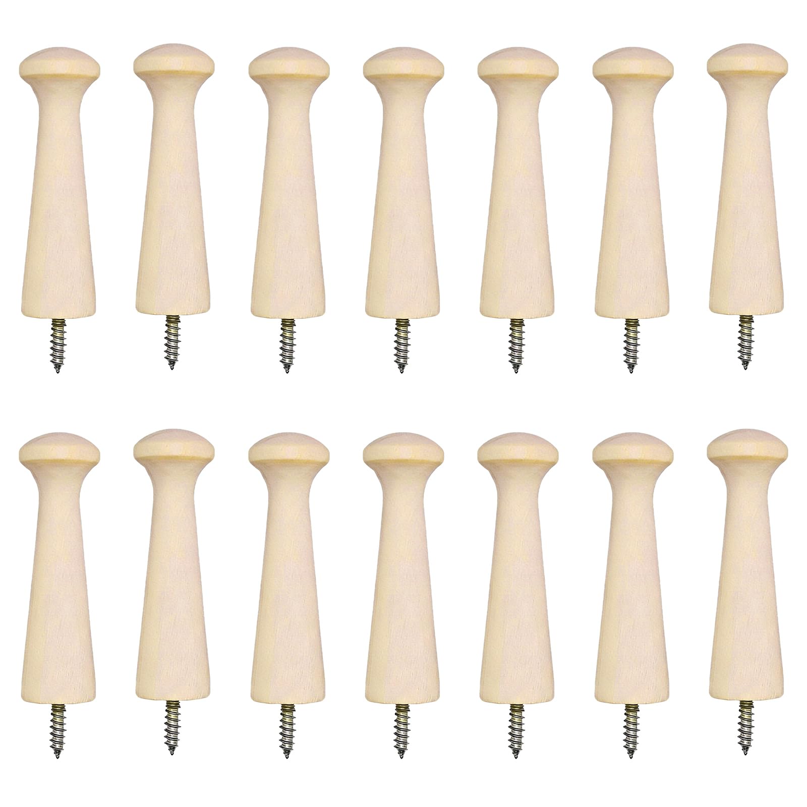 Hiuyavy Natural Wood Finish 12Pcs Wooden Shaker Peg, Screw-On Shaker Pegs 2.7 Inch, Solid Wooden Hooks For Hanging Bags Coat Hat Towel