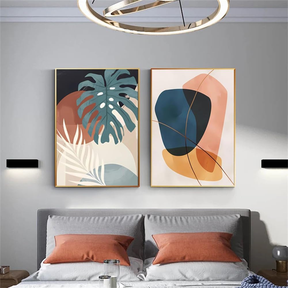 Wuhbcz Multicolored Pictures,Modern Nordic Art Leaves Canvas Painting Abstract Wall Art Posters Prints Wall Pictures For Living Room Bedroom Office Home Decoration-40 * 60Cm*2Pcs (No Frame)