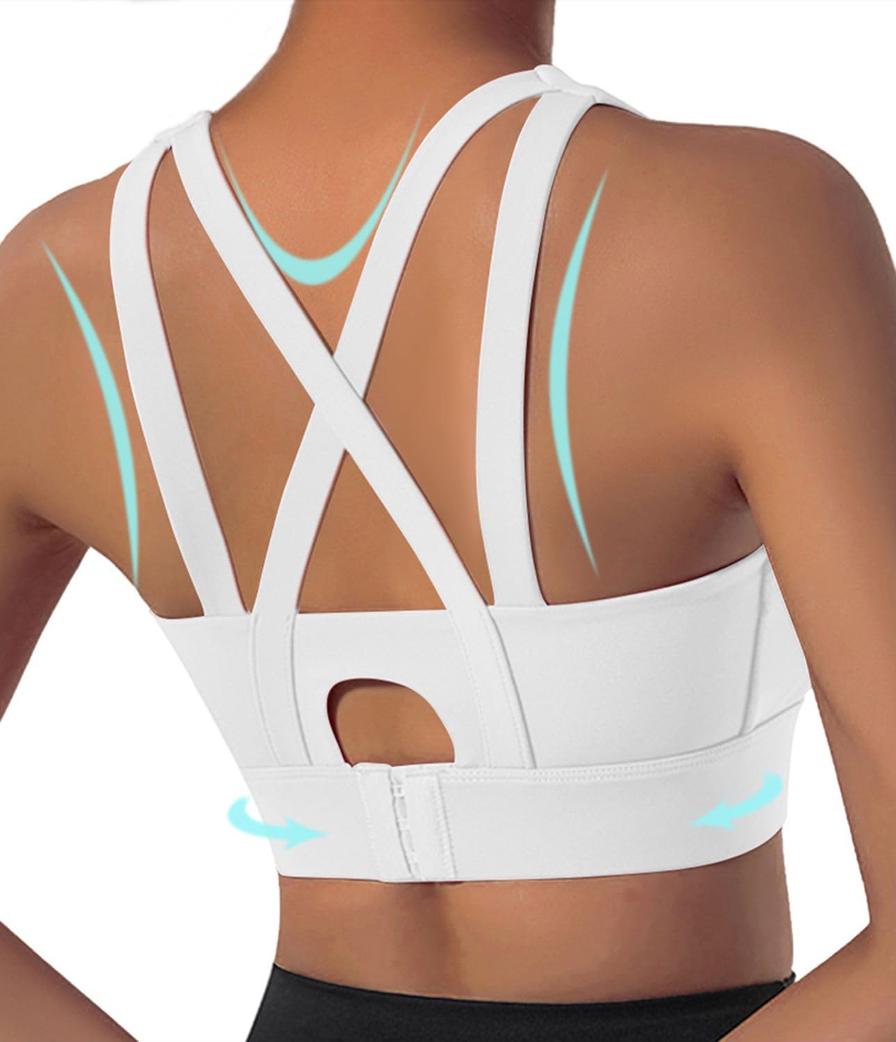Photo 1 of High Impact Sports Bra for Women Criss Cross Straps Workout Bras Support Adjustable Bra for Running Yoga & Fitness (White-L)
