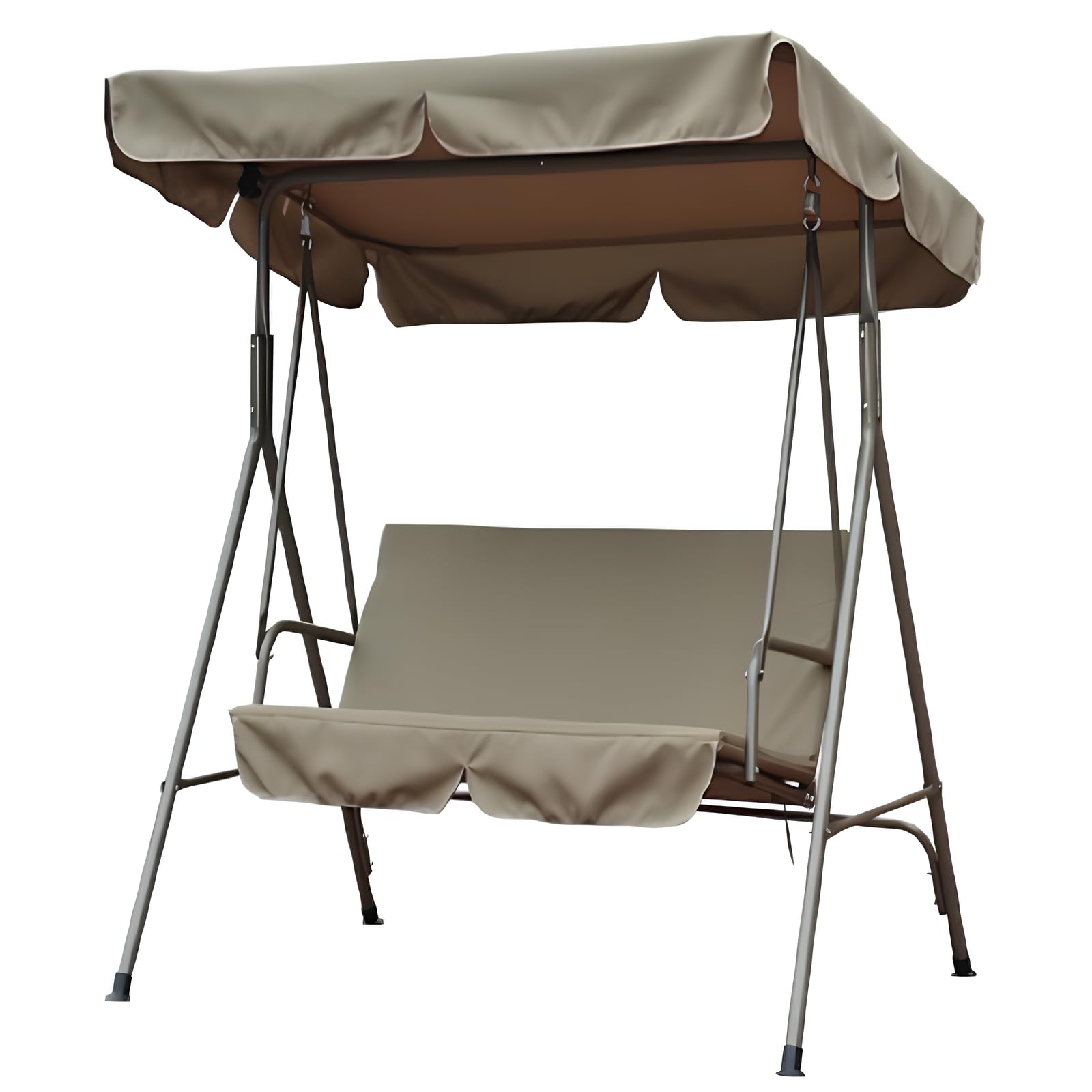 Dondolo da Giardino 3 Posti in Acciaio con Tetto Parasole Regolabile in Poliestere 160 gr/mq e Cuscini Tortora 110x170xH 152 cm