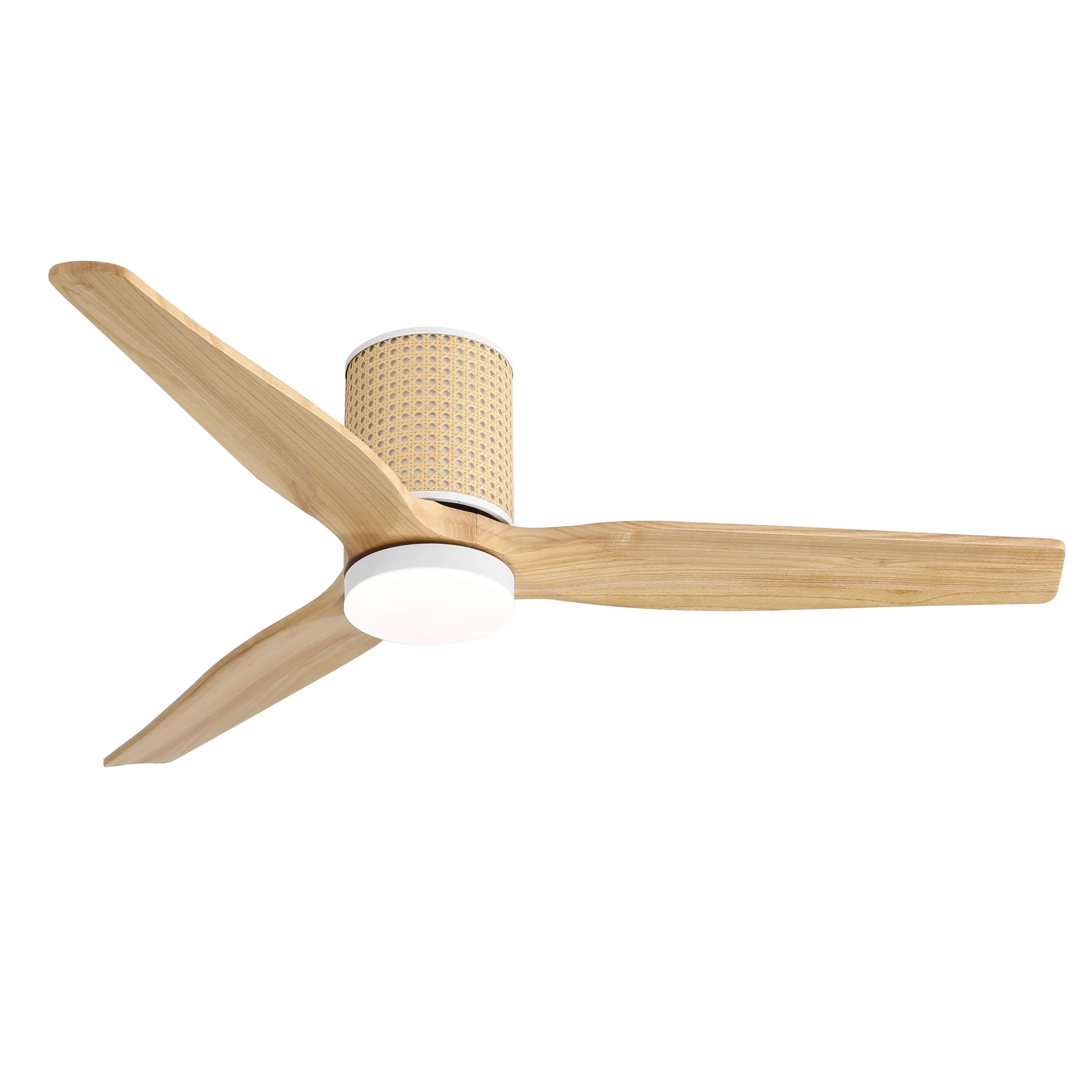 LEDLUX 52" Ceiling Fan with Light - Low Profile Flush Mount Ceiling Fan, 6-Speed Remote Control, Solid Wood, Quiet Reversible DC Motor, Wood/White