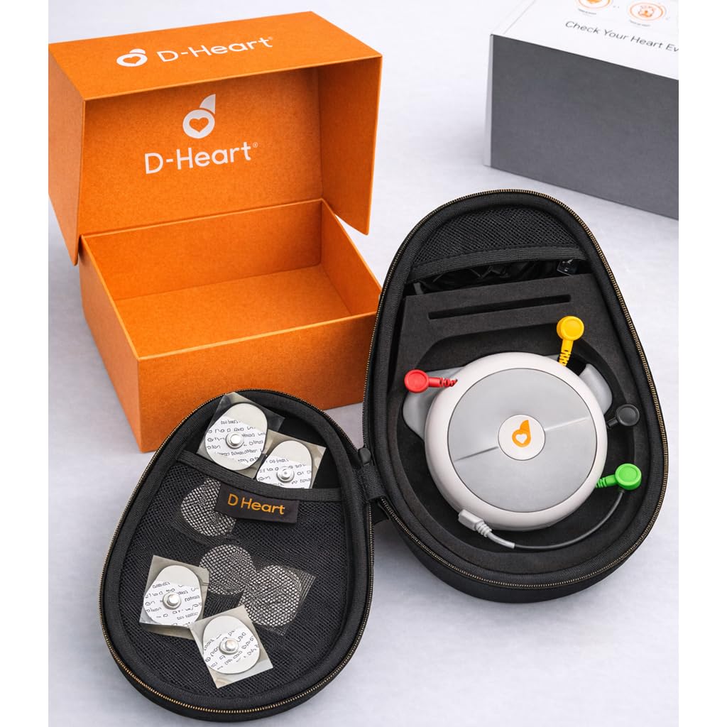 D-Heart ECG Tragbar 8/12 Ableitungen | 60 Elektroden inkl. | App mit Anleitung | PDF Export | iOS/Android | Für Ärzte & Zuhause