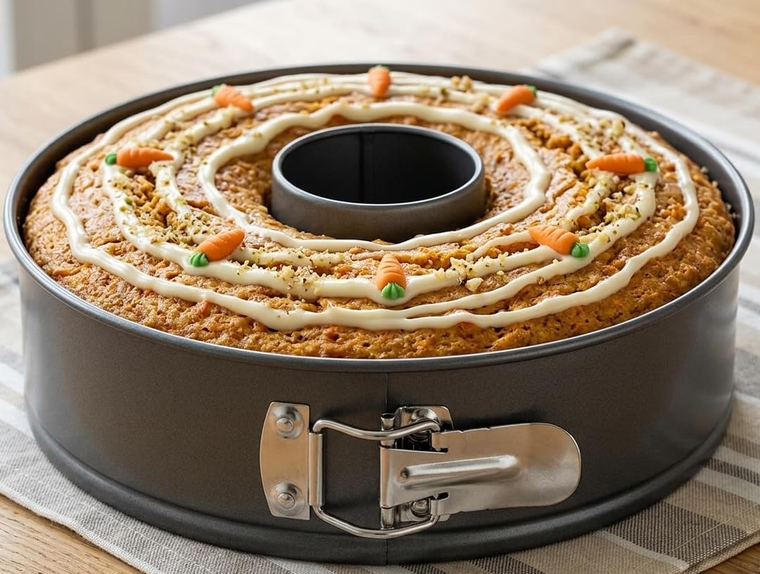 Moule à Manqué Démontable avec Charnière - Moule à Gâteaux - Moule à Savarin - Moule à Ciambella - Fond Amovible - Revêtement Antiadhésif - Acier au Carbone - Ø 26 cm