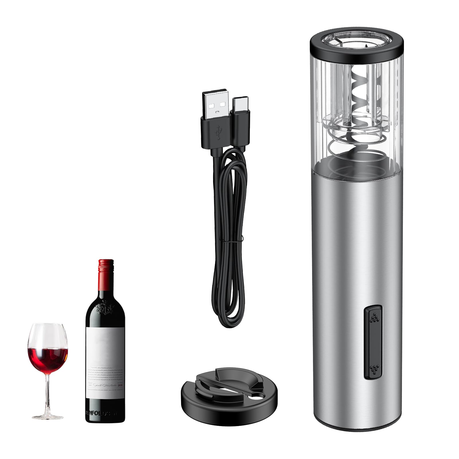 Pawfly Apri bottiglie Elettrico Ricaricabile con Tagliafoglio Apertura Automatica Ricarica USB C Cavatappi con Luce LED per Casa Bar Ristorante Feste Matrimoni