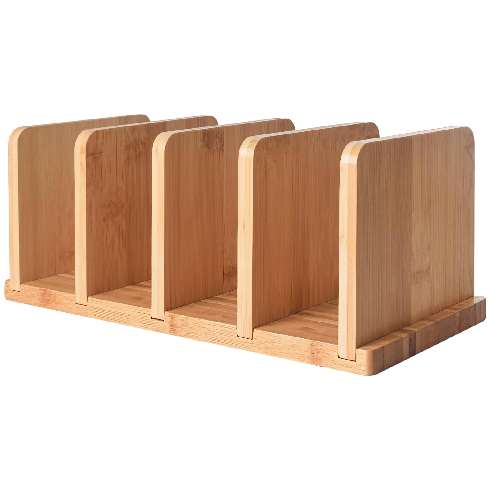 Packool Countertop Mail Organizer, Wooden Desktop Organizer Rack, 4-Compartment Wood Storage Holder, Polished Finish, Compact Design, Ideal for Bills, Mail, Envelopes, and Office Supplies