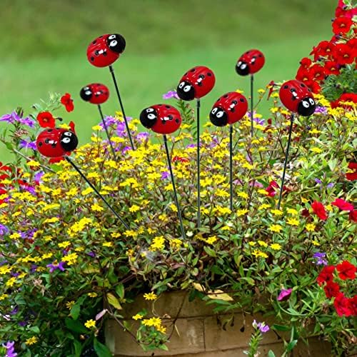 10Pcs Garden Stakes Decor Metal Yard Art Ornaments, Spring Lawn Art Decorative Plant Stake Indoor Outdoor Ornaments Decoration for Patio Pathway Backyard (Beetle)