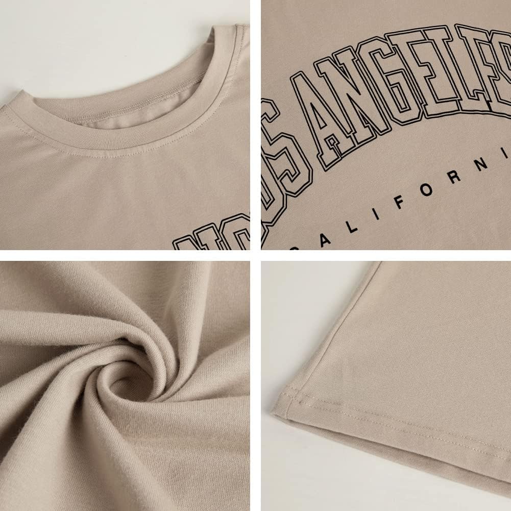 Ebifin Koszulka damska z długim rękawem, oversize, okrągły dekolt, Los Angeles, top z długim rękawem, tunika, topy.