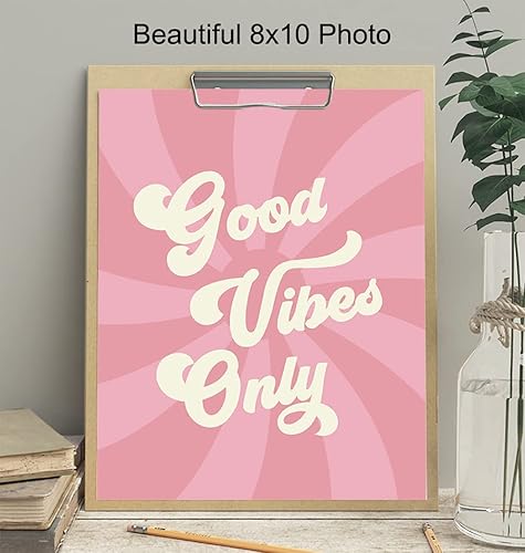 Miniatura 4 de Yellowbird Art & Design Good Vibes Only Wall Art - Good Vibes Sign - Hippie Trippy Home Decor - Pink 60's Retro style Wall Art Poster - Happy Quotes