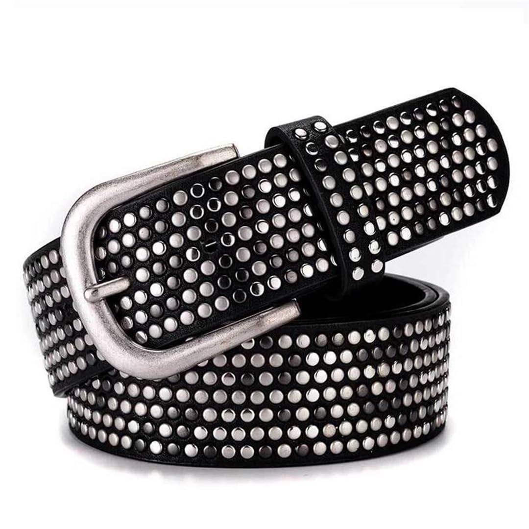Cinturón de piel sintética con remaches para mujer, con diamantes de imitación, para jeans