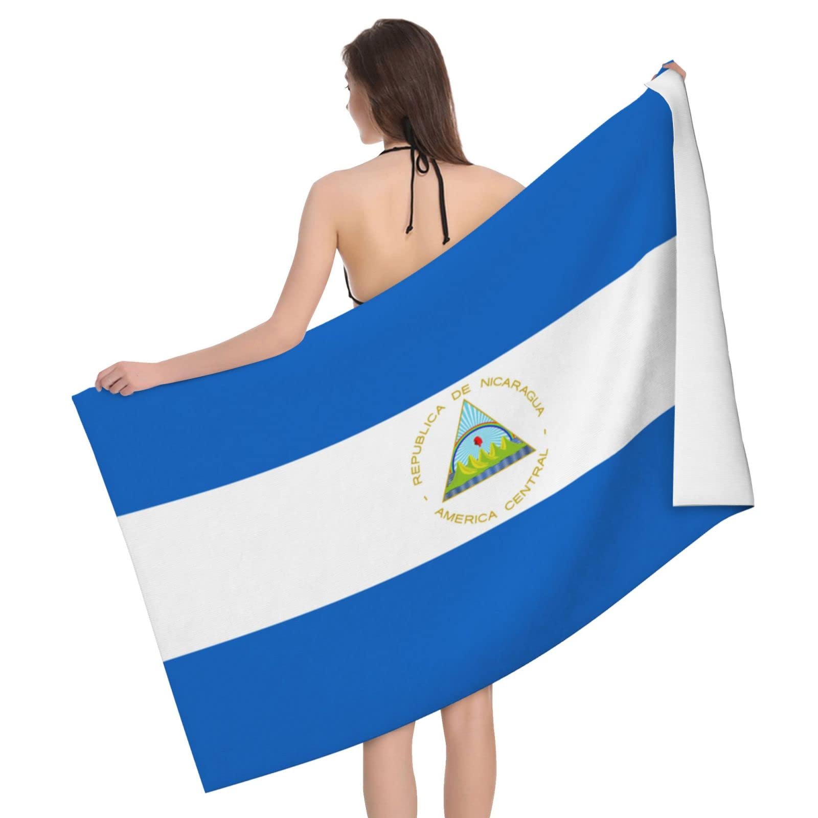 Lsjuee Flag of Nicaragua Bath Towel Absorb Water Quick Dry Bath Towel, for Beach, Swimming Pool, Camping