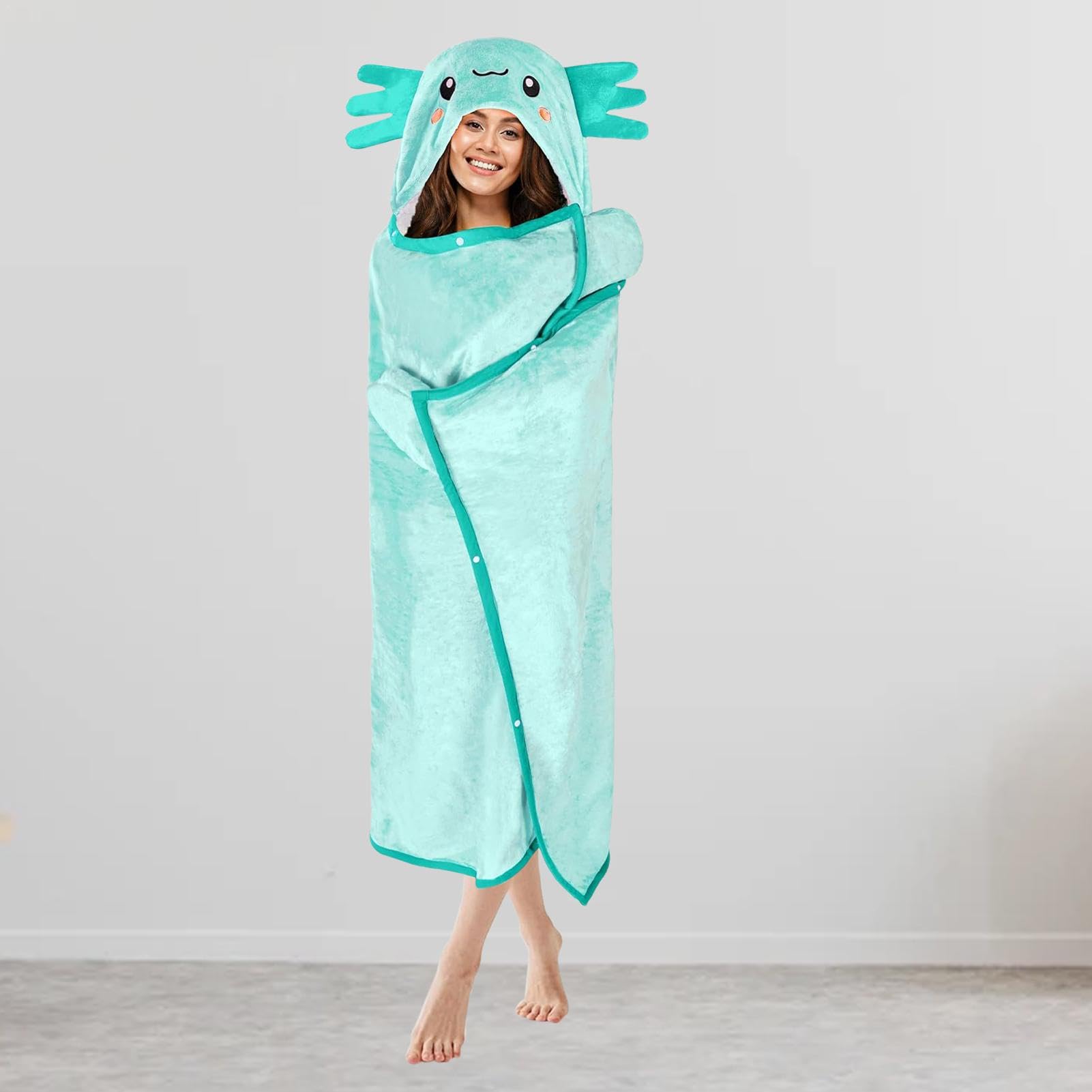 Coperta indossabile con cappuccio, coperta in felpa, indossabile, calda e accogliente, coperta per dormire con cappuccio, per adulti e bambini