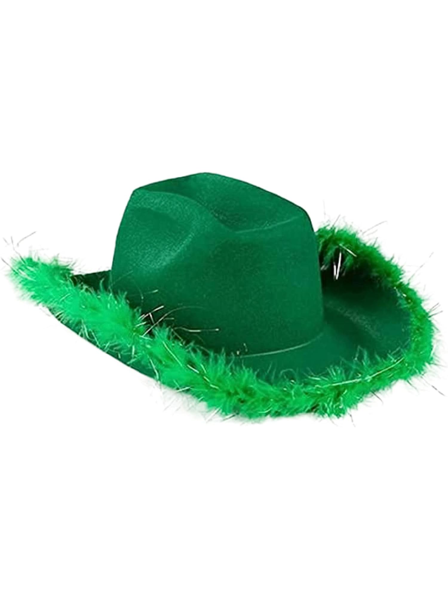 Miolasay Women's Plush Trim Cowboy Hat Drawstring Adjust Western Disco Fish Bucket Hat Fancy Holiday Party Costume Accessory (A-Green, One Size)