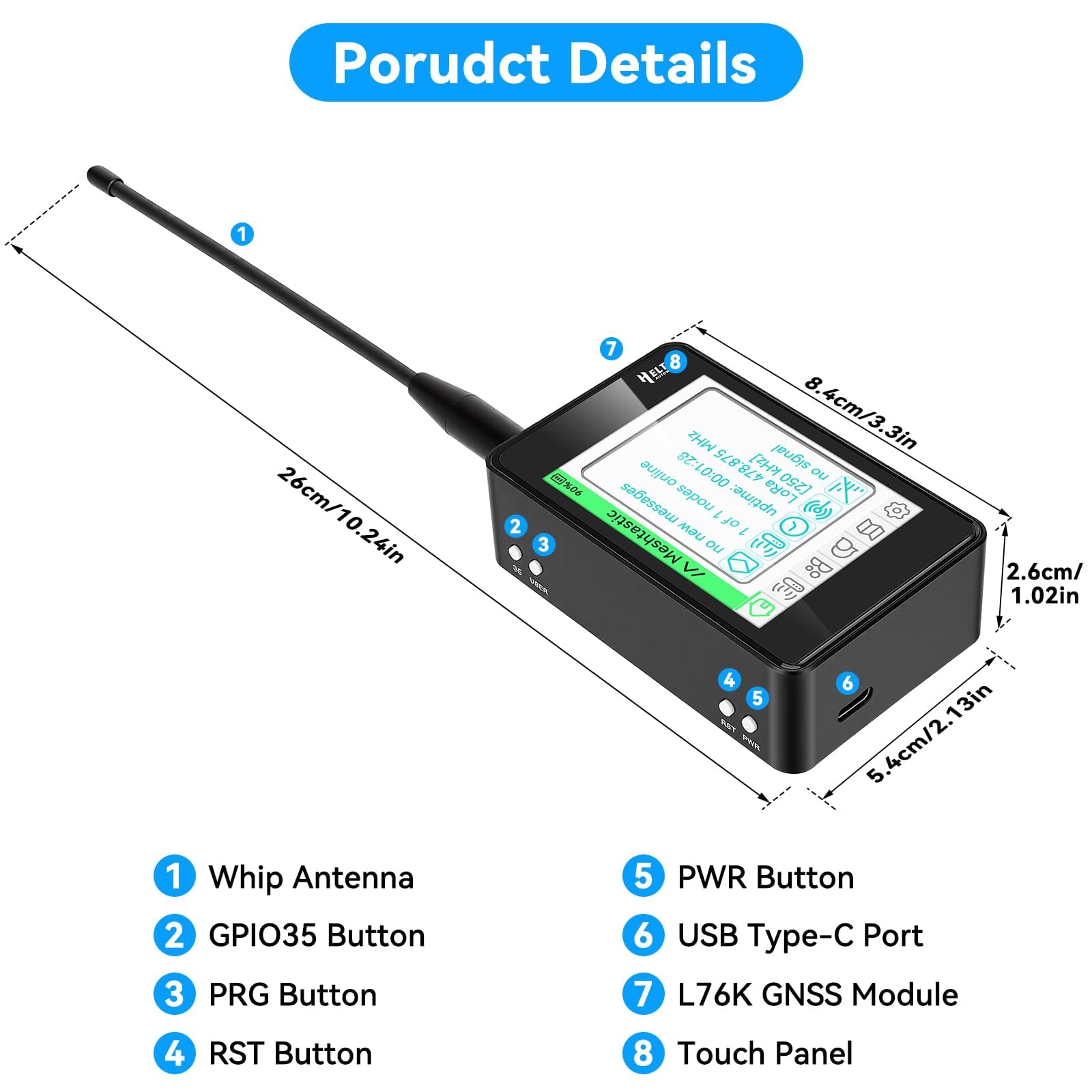 Kit d'extension ESP32 LoRa V4 avec panneau tactile, carte d'extension, antenne, module GNSS L76K, capteurs, Summer prend en charge Wi-Fi, Bluetooth, transfert de données LoRa 868 MHz pour
