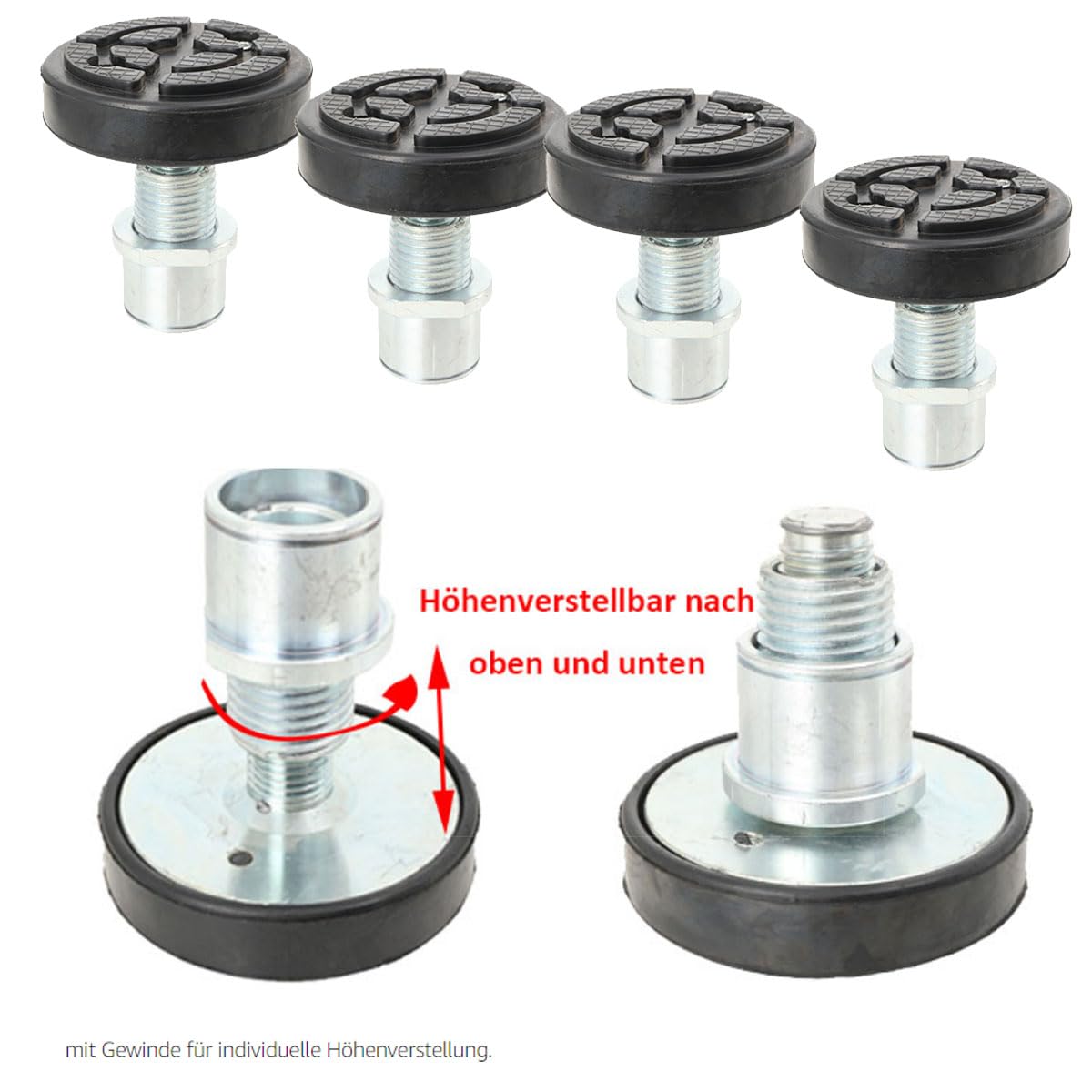 4 Stück Universelle wagenheber Gummiauflage rutschfest Gummipad Gummiteller Drehteller Tragarmteller für Hebebühne Ausdrehbar Aufnahme Ø50mm