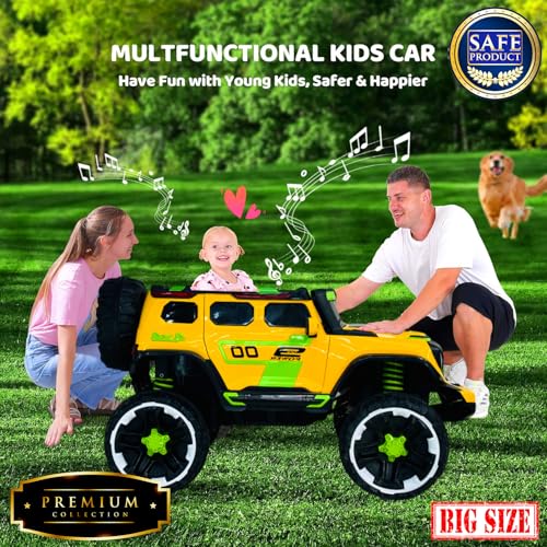 Image of Driving EV Cars for 1, 2, 3, 4, 5, 6 Years | Remote + Steering + Mobile App Control | Kids Jeeps (Big Size Jeep [2-10 Years], Yellow)