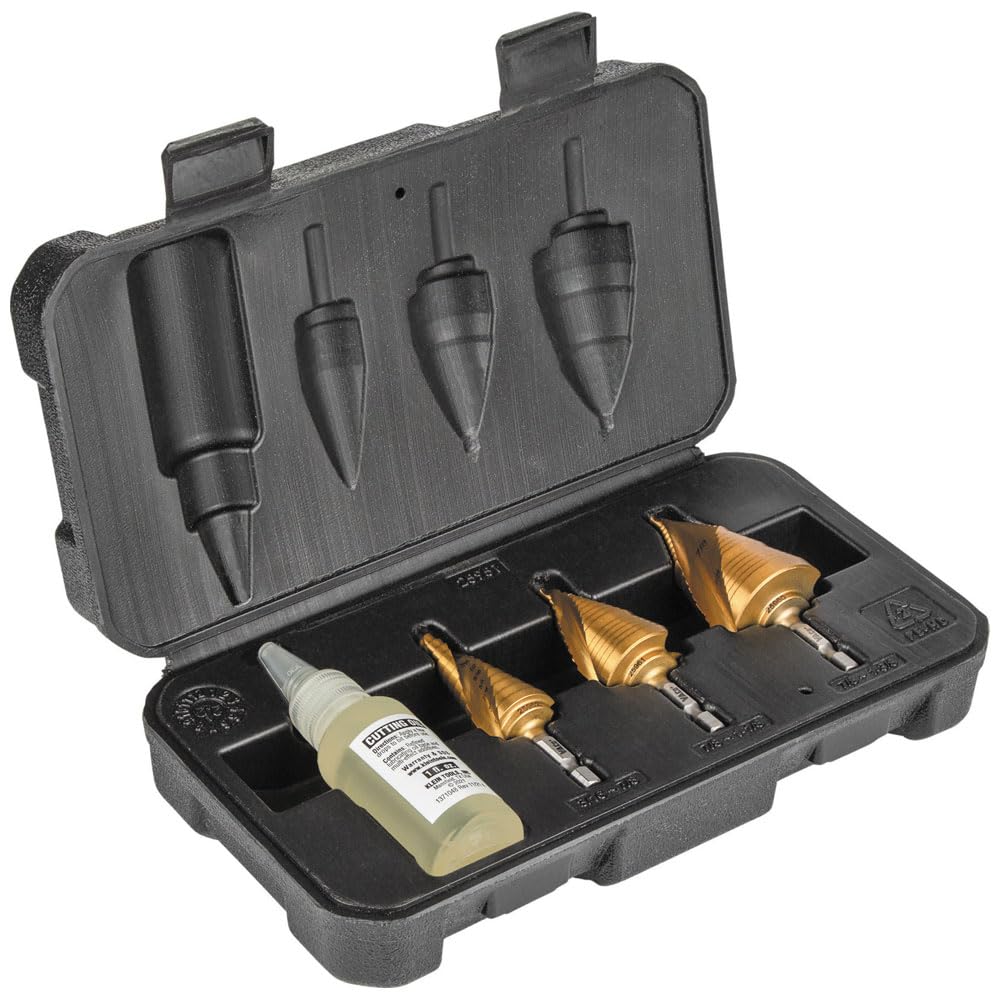 Klein Tools 25951 - Juego de brocas para electricista, doble estriado, revestimiento de nitruro de titanio, vástago de impacto de 1/4 pulgadas, caja, 3 piezas