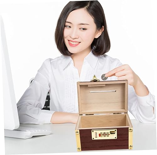 Miniatura 7 de DOITOOL Caja de efectivo con cerradura de bloqueo, organizador de alcancía para niños, caja de madera con tapa, caja de madera con tapa, caja de