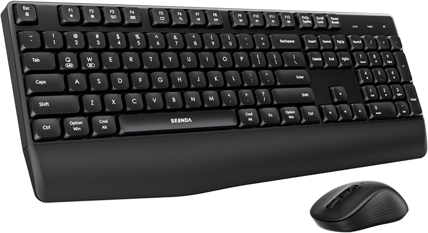 seenda Bluetooth Keyboard and Mouse, 2.4G USB + Bluetooth Multi Device, Ergonomic Keyboard Mouse Set, Full-Size Wireless Combo Compatible for Mac OS/Windows PC Computers Laptops