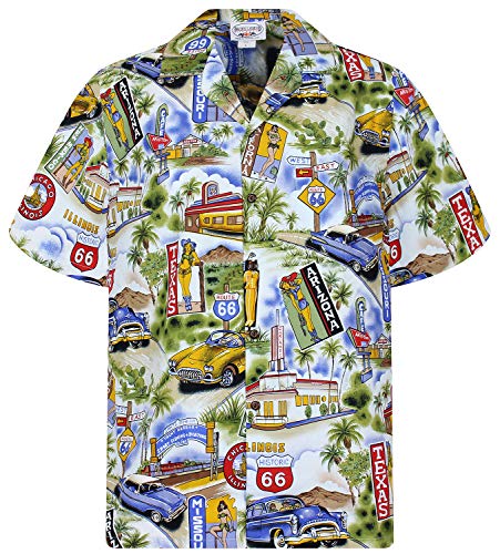 P.L.A. Original Camisa Hawaiana, Route 66, azul M