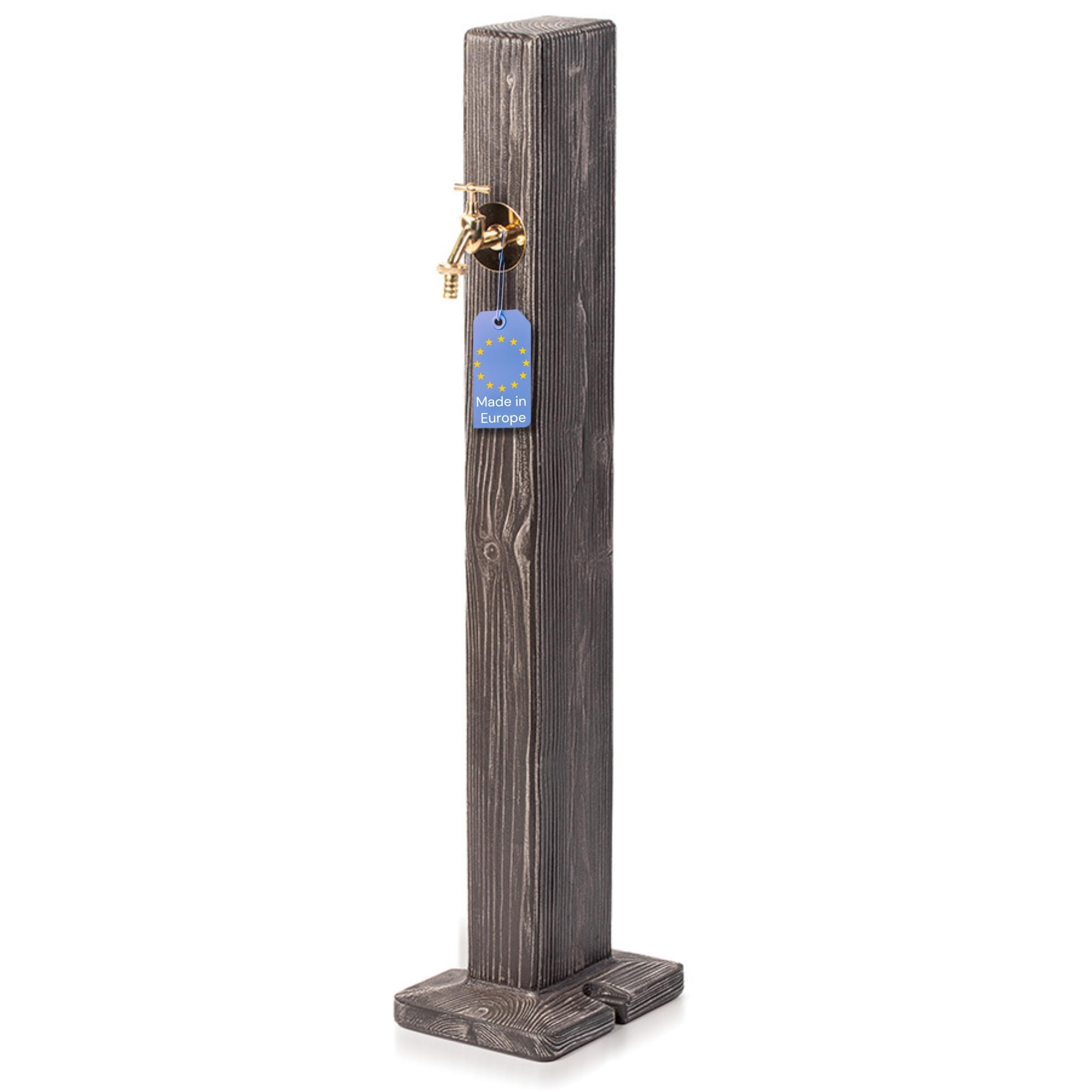 YourCasa Forest Wassersäule Garten Holz-Optik | Wasserzapfsäule mit Wasserhahn 100 cm Standbrunnen Zapfstelle Außenbereich Witterungsbeständig Frostsicher UV-stabil