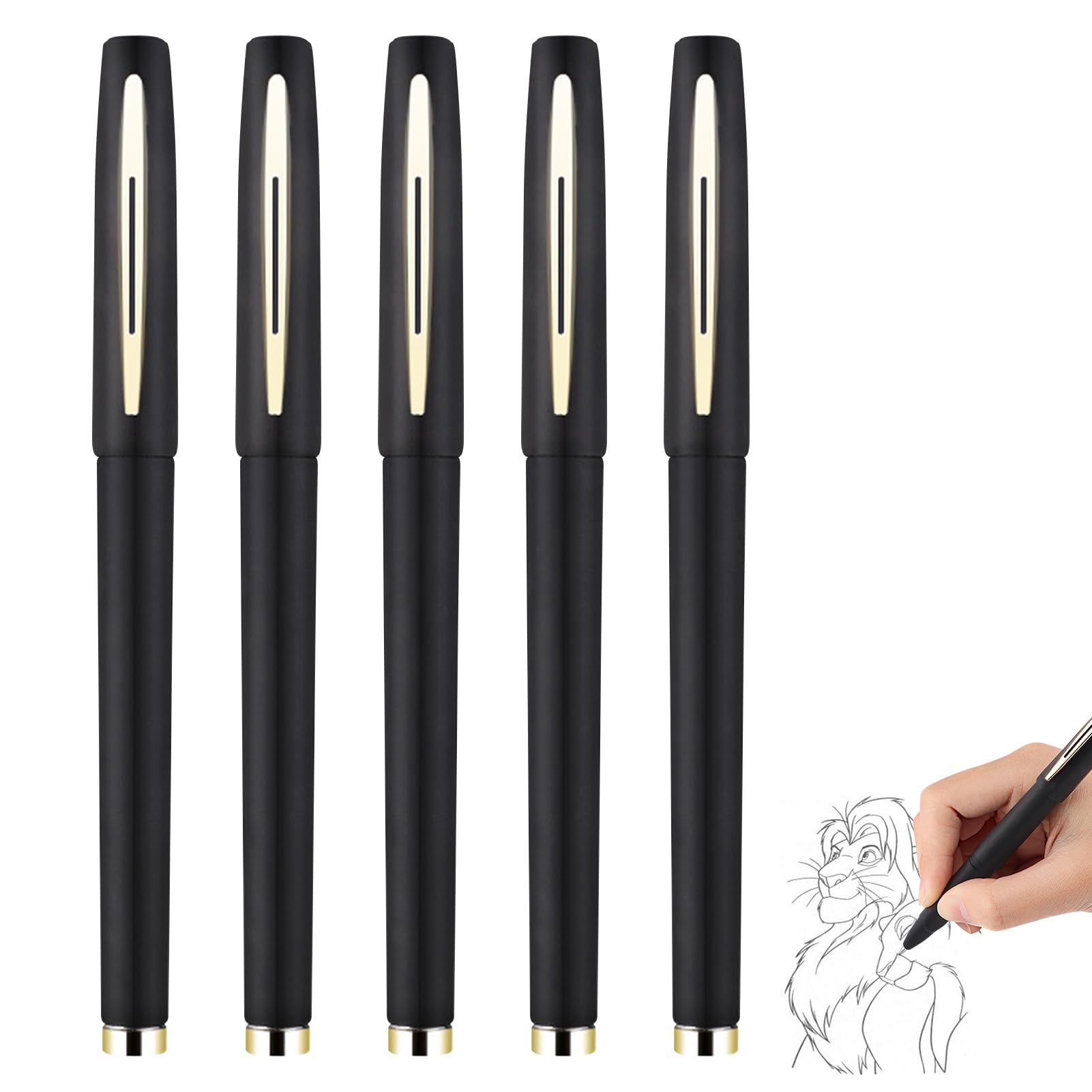 Pens Black Ink, 5 PCS Black Ink Rollerball Pens 1.0mm Ballpoint Pens, Gel Pen Writing Pen for Writing Drawing Notes Taking School Office for Home Company School Office Business