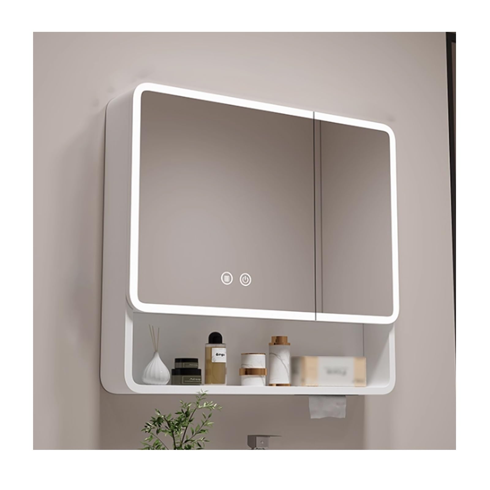 BKSXSOP 60cm Bathroom Mirror Cabinet with LED Lights, Aluminum Anti-Fog Storage, Space-Saving Wall-Mounted nizer (White, 23.6in)