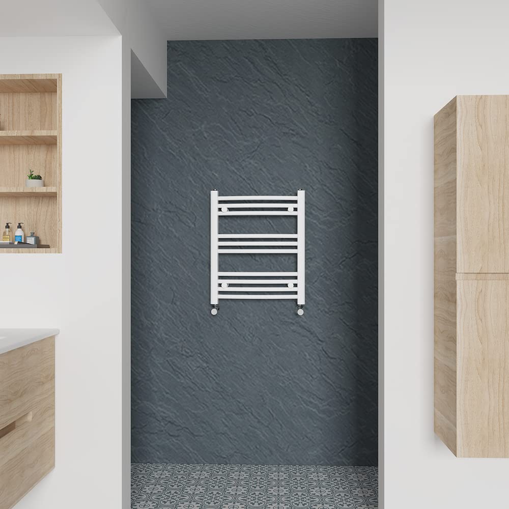 Warmehaus Curved Heated Towel Rail White Bathroom Ladder Style Radiator Central Heating 600x500mm
