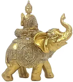 Buda Decorativo Sobre o Elefante Em Resina Sabedoria hindu meditação fortuna Reflexão zen monge - B169 (Buda 48)
