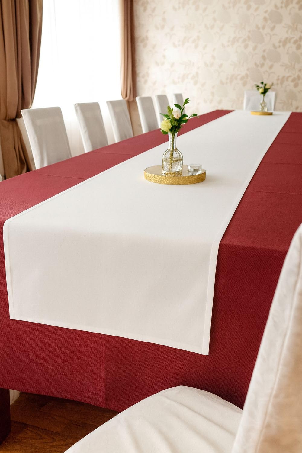 texpot Table Runner 30 x 200 cm White Cotton Table Runner Decorative Ribbon Wedding Birthday