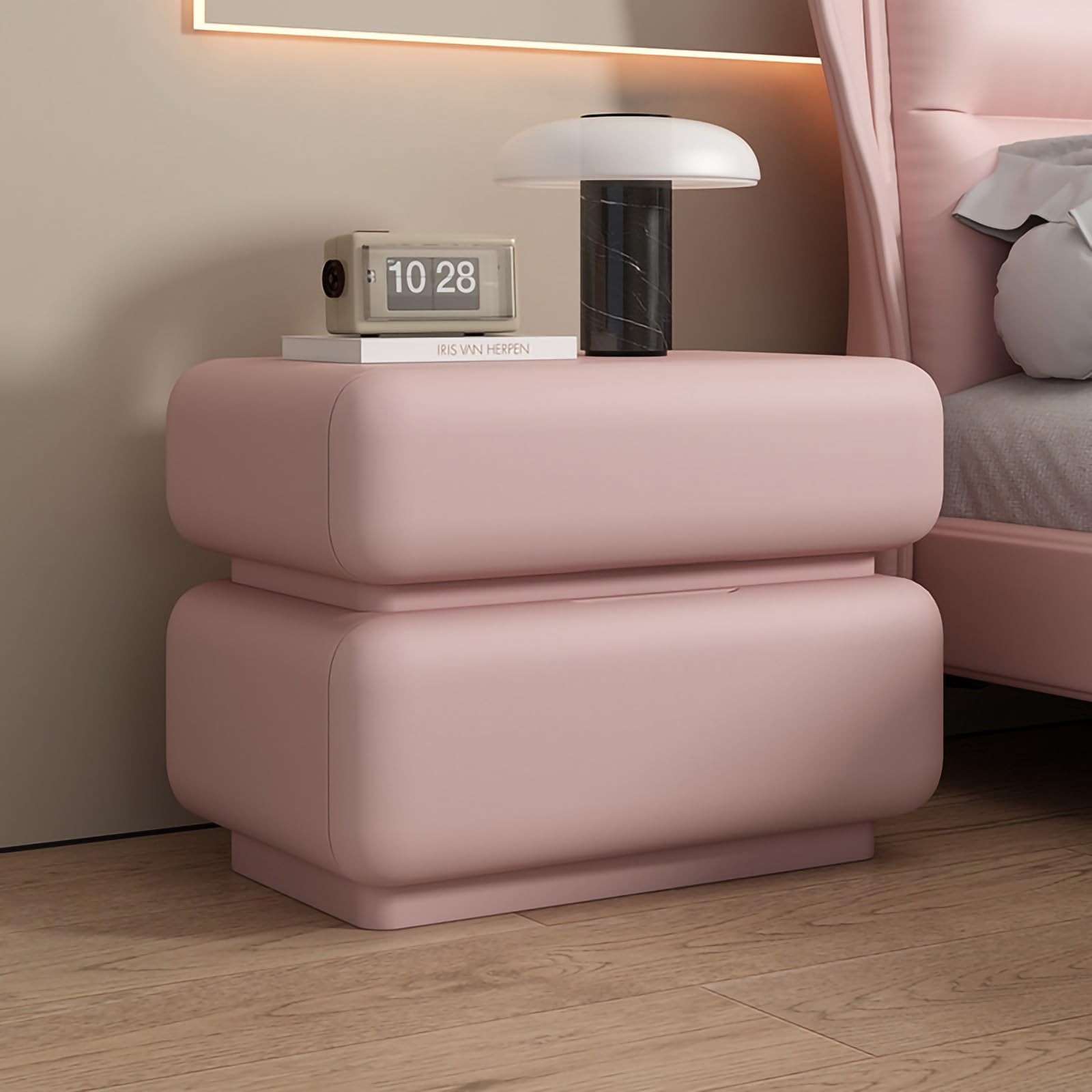 FCHZJCZYT Modern Bedside Table, Fully-Assembled Nightstand with Drawers, Minimalist Nightstand, Hidden Handles Fully Assembled, Luxury Bedroom Furniture,pink,40 * 40 * 48cm/16 * 16 * 19"