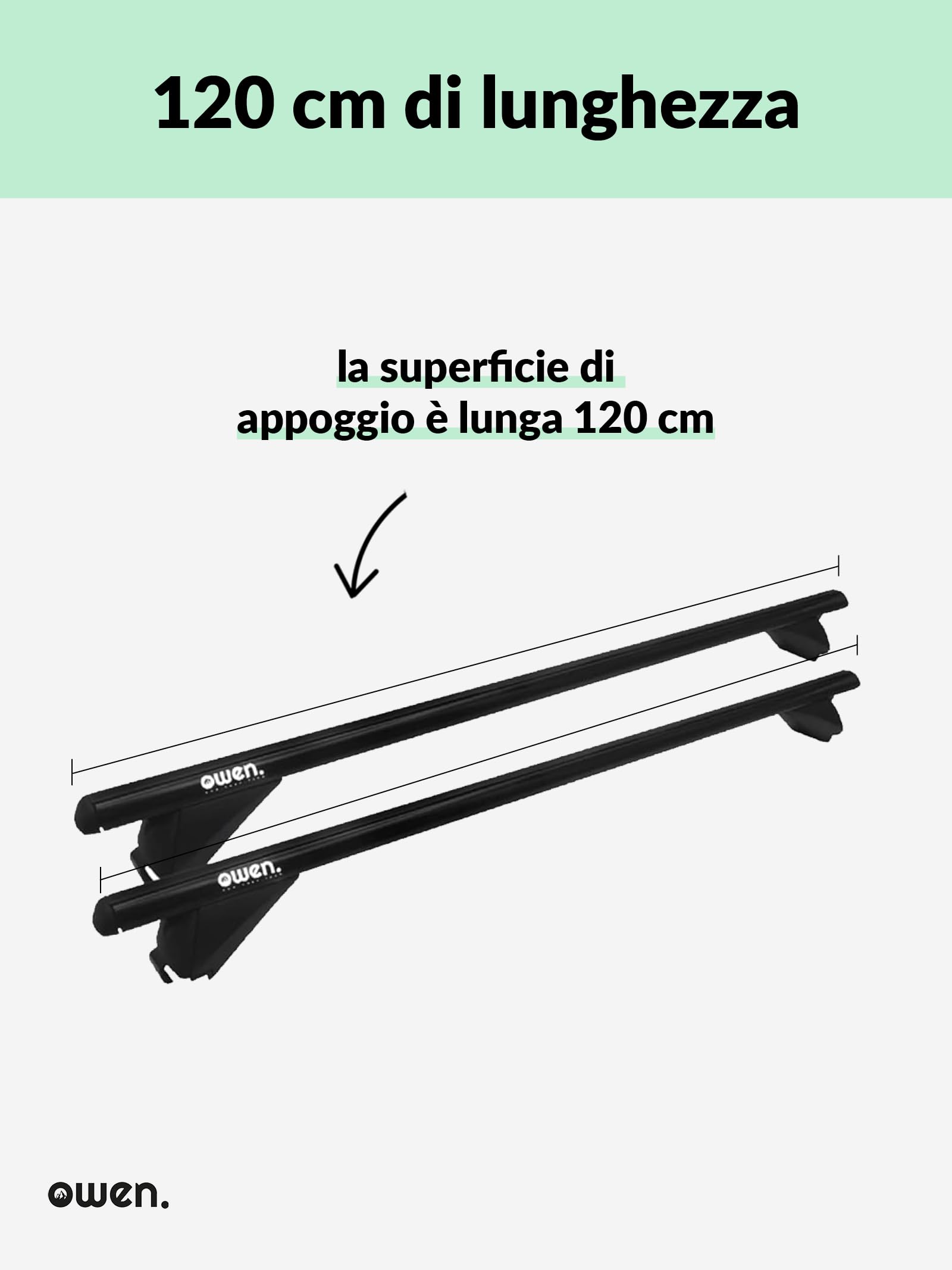 Barre portatutto nere I Portatutto per auto I Owen 3.0 I Alluminio I 120 cm I Auto con corrimano basso I Fino a 90 kg I Universali I Portatutto