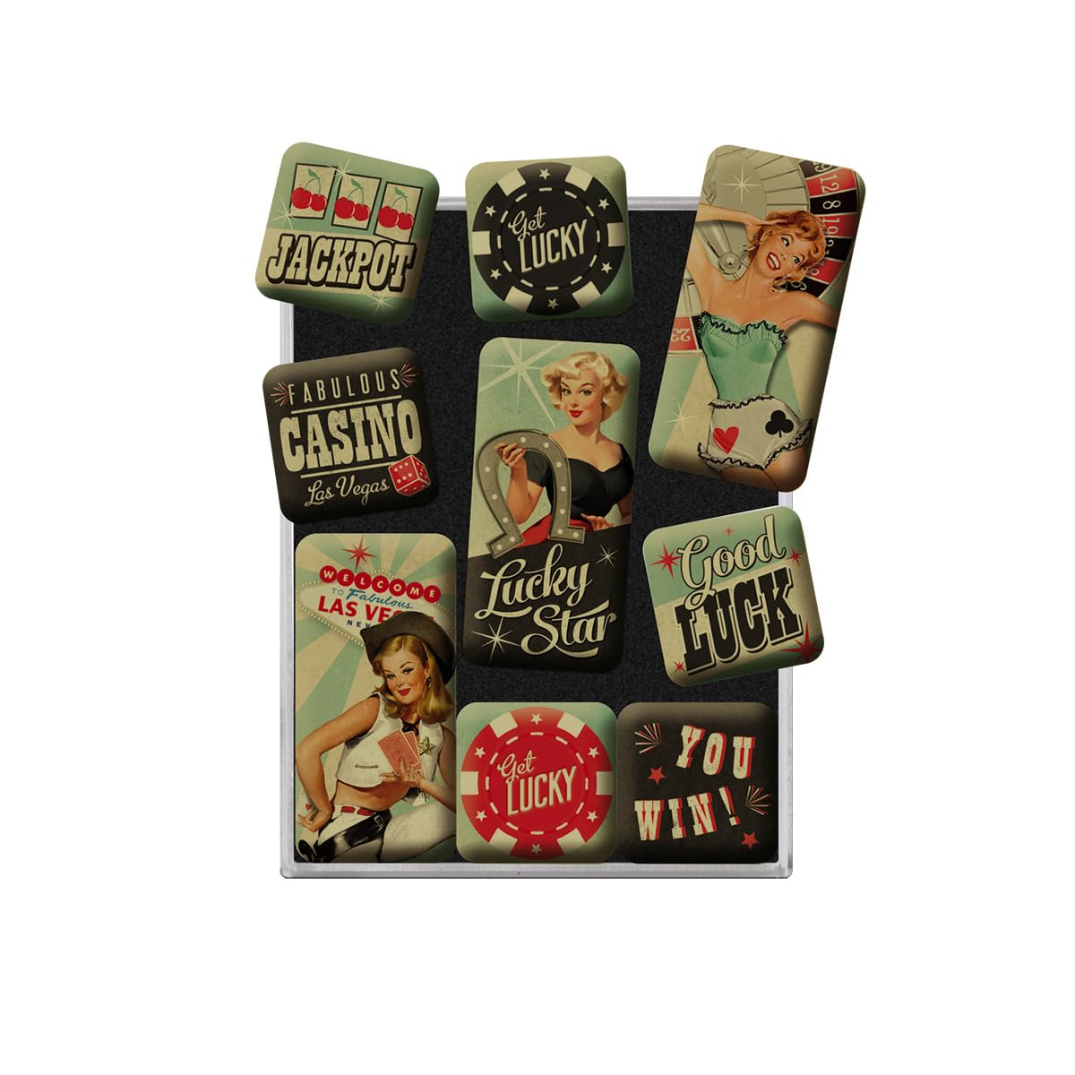 Nostalgic Art Retro lodówka zestaw magnesów 9-częściowy, zestaw magnesów na tablicę magnetyczną, kolorowe, 9 sztuk