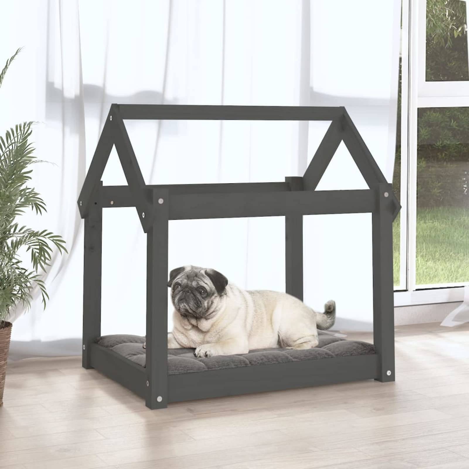 Chusui Cama para Perros, Colchoneta Perro, Cama para Gatos, Sofa Perro, Cama Mascota, Alfombra Perro, Madera Maciza de Pino Gris 71x55x70 cm