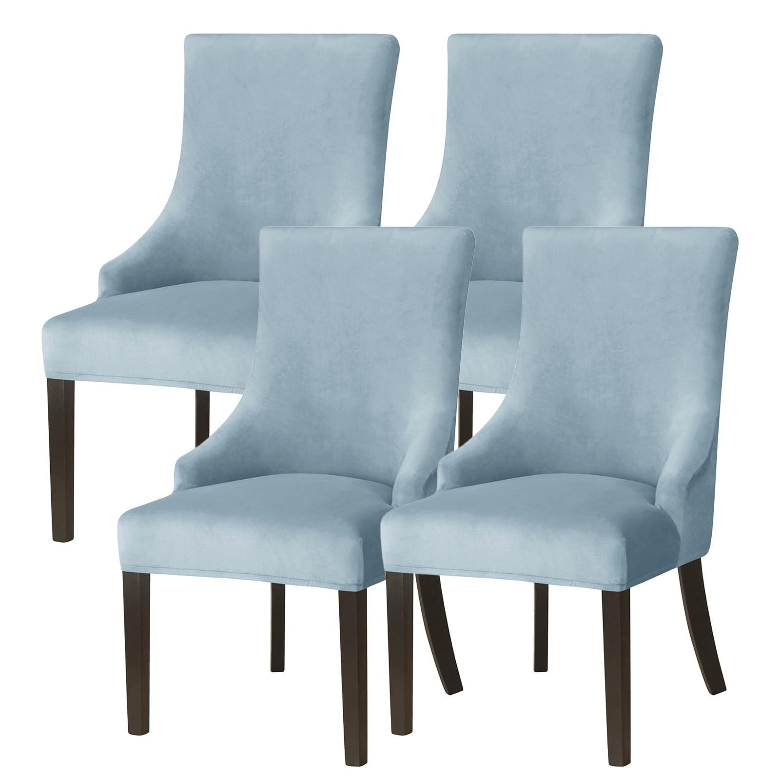 WYLEBER Stretch Washable Dining Chair Covers Set of 2/4/6,Wingback Dining Chair Covers with Sloping Arms,for Dining Room Banquet Hotel Home Decor(Light Blue,4Set)