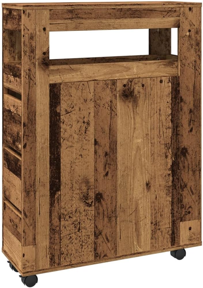 vidaXL Meuble étroit de Salle de Bain à roulettes Vieux Bois, Rangement