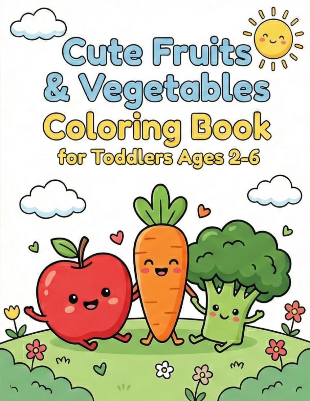 Cute Fruits & Vegetables Coloring Book for Toddlers Ages 2-6: Big Simple and Easy Coloring Pages for Little Kids