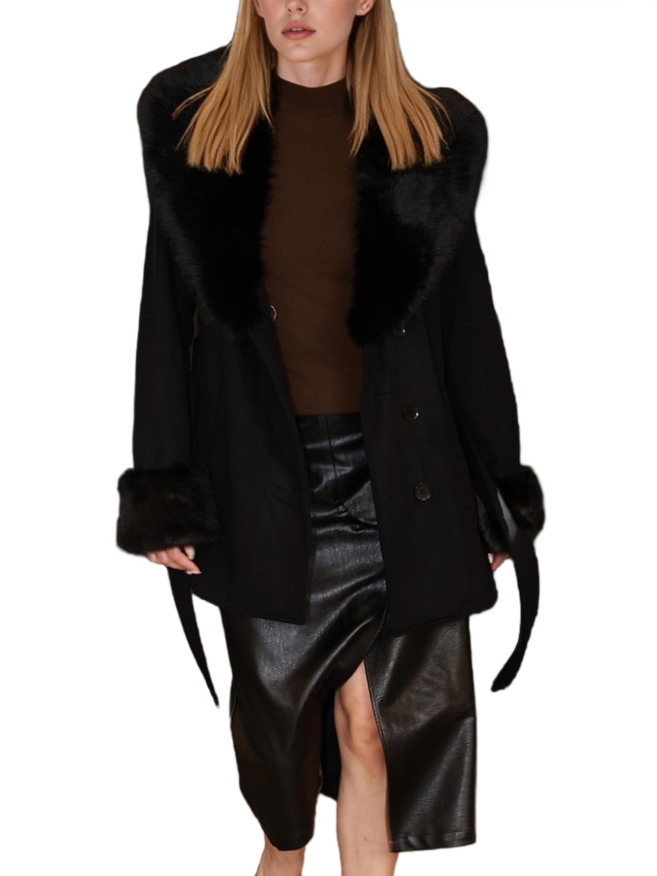 – Women's Jacket Knee-Length Coat Winter Warm Parka Overcoat with Belt