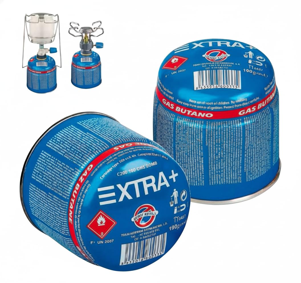 Pack de 4 Cartuchos de Gas Butano para Camping, 190g cada cartucho, Tipo Puncion para Camping, Hornillos y Linternas Portátiles