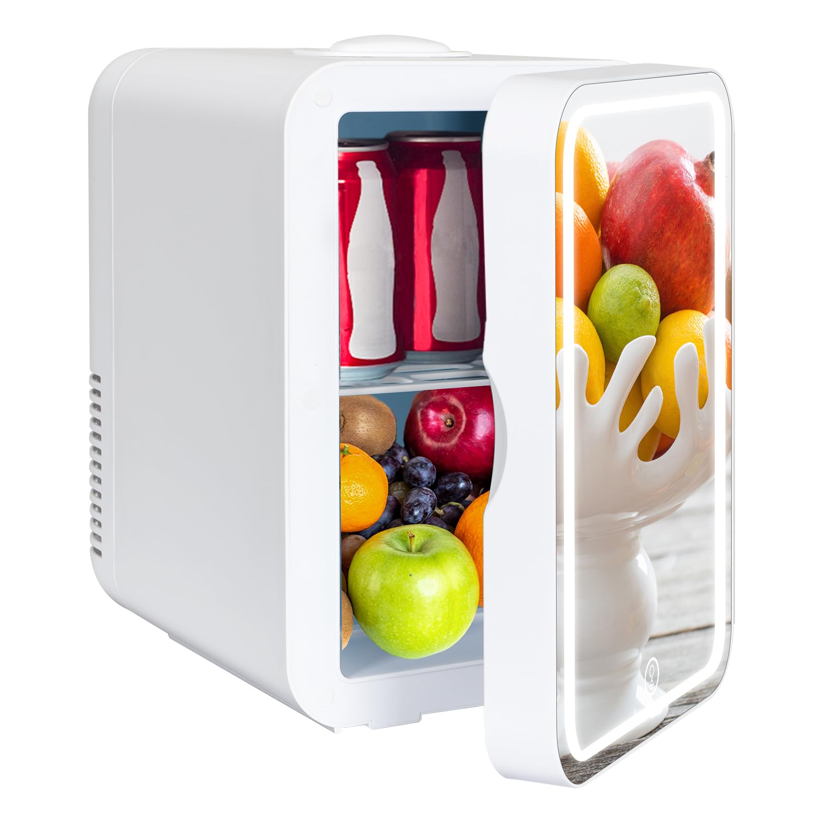YU YUSING Mini Kühlschrank mit LED Spiegel 8 Liter, Kosmetik Kühlschrank mit LED Licht Make-Up Spiegel, 12V/220V Retro Klein Skincare Fridge Kühl/Heizfunktion für Autos Büros Schlafzimmer Schlafsäle